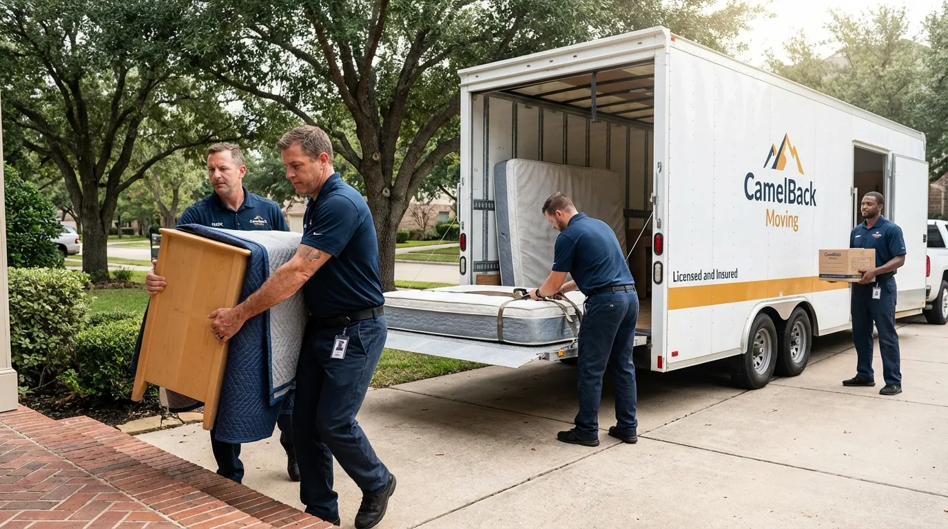 Crew loading residential truck for cross-state move from Duxbury, MA
