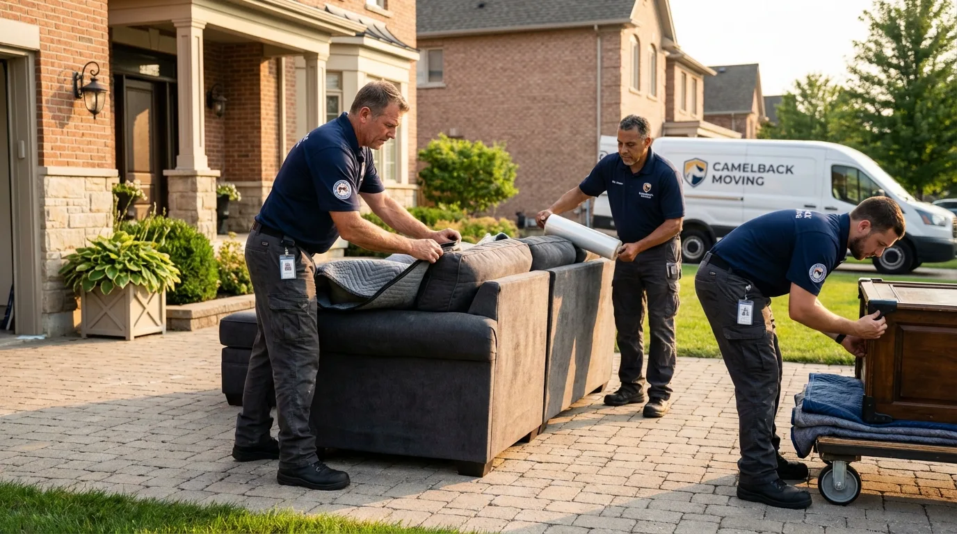 Large estate moving crew wrapping furniture in Duxbury, MA